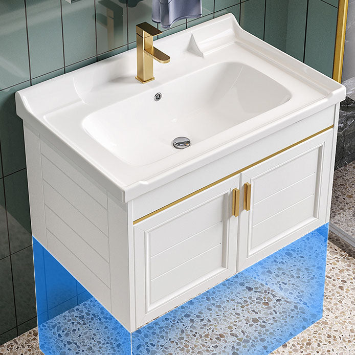 Single White Modern Bath Vanity Metal Base Wall Mount Sink Vanity Clearhalo 'Bathroom Remodel & Bathroom Fixtures' 'Bathroom Vanities' 'bathroom_vanities' 'Home Improvement' 'home_improvement' 'home_improvement_bathroom_vanities' 7725114