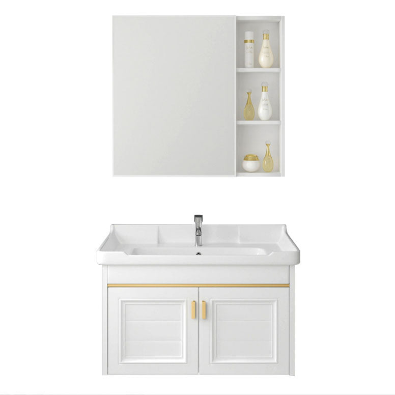 Single White Modern Bath Vanity Metal Base Wall Mount Sink Vanity Clearhalo 'Bathroom Remodel & Bathroom Fixtures' 'Bathroom Vanities' 'bathroom_vanities' 'Home Improvement' 'home_improvement' 'home_improvement_bathroom_vanities' 7725118