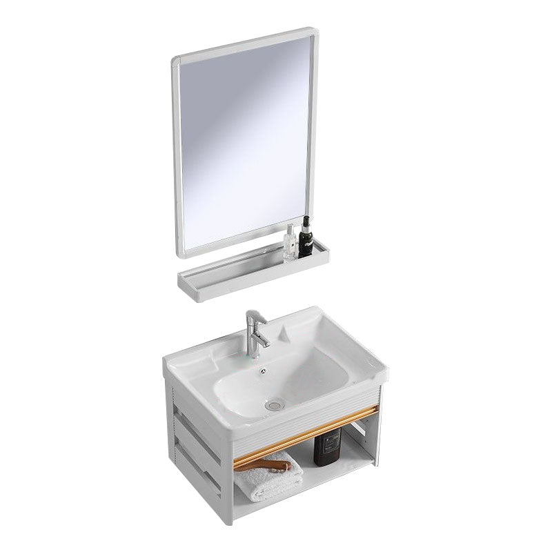 Single White Modern Bath Vanity Metal Base Wall Mount Sink Vanity Vanity & Faucet & Mirrors 24"L x 16"W x 15"H Birdcage Clearhalo 'Bathroom Remodel & Bathroom Fixtures' 'Bathroom Vanities' 'bathroom_vanities' 'Home Improvement' 'home_improvement' 'home_improvement_bathroom_vanities' 7725133