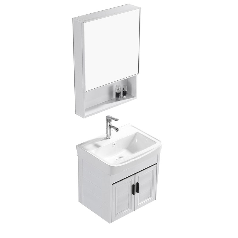 Modern White Wall Mount Bathroom Sink Vanity with Faucet Sink Vanity & Faucet & Mirror Cabinet 20"L x 14"W x 19"H Towel Bar Not Included Clearhalo 'Bathroom Remodel & Bathroom Fixtures' 'Bathroom Vanities' 'bathroom_vanities' 'Home Improvement' 'home_improvement' 'home_improvement_bathroom_vanities' 7725326