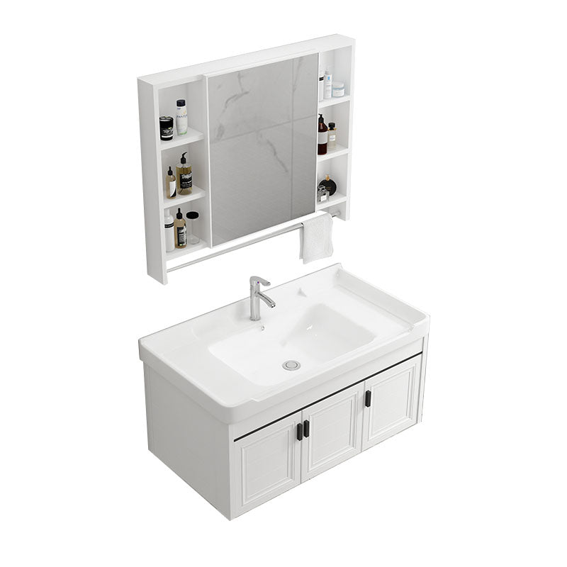 Modern White Wall Mount Bathroom Sink Vanity with Faucet Sink Vanity & Faucet & Mirror Cabinet Towel Bar Included Clearhalo 'Bathroom Remodel & Bathroom Fixtures' 'Bathroom Vanities' 'bathroom_vanities' 'Home Improvement' 'home_improvement' 'home_improvement_bathroom_vanities' 7725335