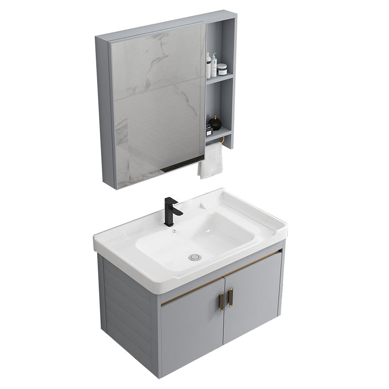 Wall Mount Sink Included Bathroom Sink Vanity with Doors Sink Vanity & Faucet & Mirror Cabinet White Clearhalo 'Bathroom Remodel & Bathroom Fixtures' 'Bathroom Vanities' 'bathroom_vanities' 'Home Improvement' 'home_improvement' 'home_improvement_bathroom_vanities' 7725372