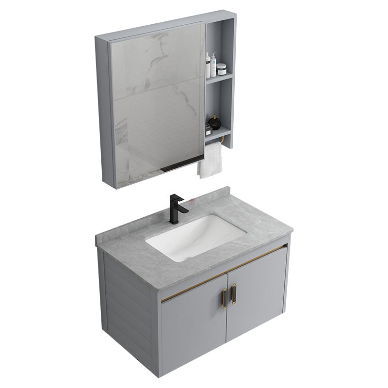 Wall Mount Sink Included Bathroom Sink Vanity with Doors Sink Vanity & Faucet & Mirror Cabinet Gray Clearhalo 'Bathroom Remodel & Bathroom Fixtures' 'Bathroom Vanities' 'bathroom_vanities' 'Home Improvement' 'home_improvement' 'home_improvement_bathroom_vanities' 7725377