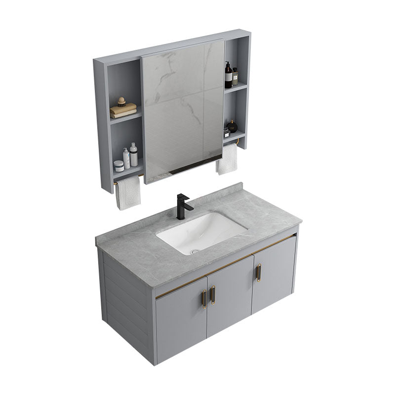 Wall Mount Sink Included Bathroom Sink Vanity with Doors Sink Vanity & Faucet & Mirror Cabinet Gray Clearhalo 'Bathroom Remodel & Bathroom Fixtures' 'Bathroom Vanities' 'bathroom_vanities' 'Home Improvement' 'home_improvement' 'home_improvement_bathroom_vanities' 7725379