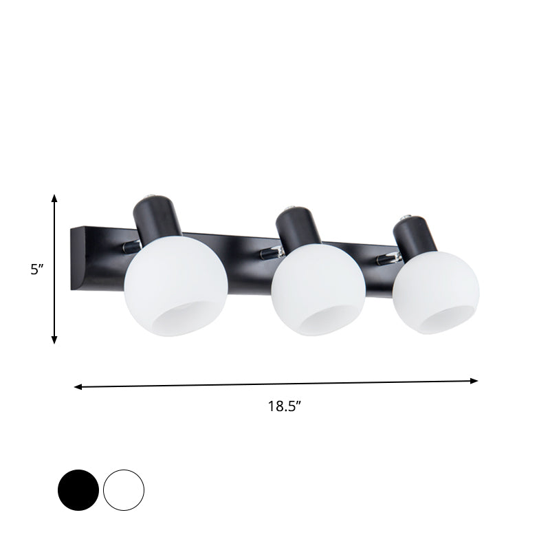Multi Globe Opal Glass Wall Hanging Light Modern 3-Bulb Bathroom Sconce Lamp in Black/White Clearhalo 'Cast Iron' 'Glass' 'Industrial' 'Modern wall lights' 'Modern' 'Tiffany' 'Traditional wall lights' 'Wall Lamps & Sconces' 'Wall Lights' Lighting' 773118