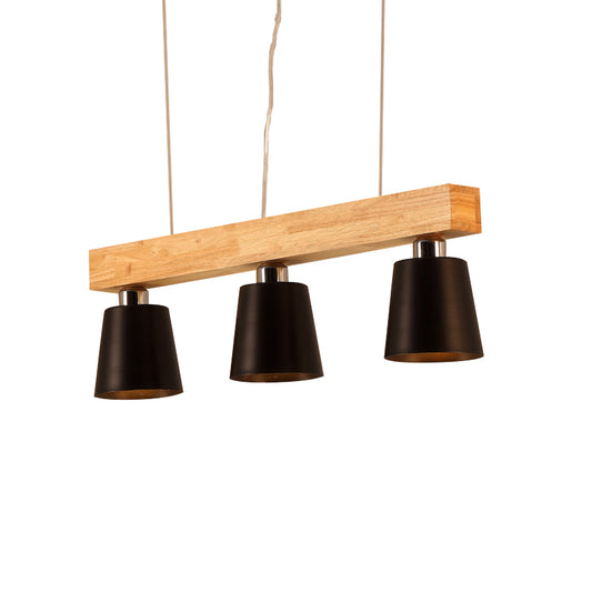 Tapered Indoor Hanging Ceiling Light Modern Metal 3 Heads Black/White Island Lighting with Wooden Beam Clearhalo 'Ceiling Lights' 'Island Lights' Lighting' 773156