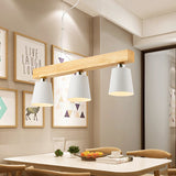 Tapered Indoor Hanging Ceiling Light Modern Metal 3 Heads Black/White Island Lighting with Wooden Beam White Clearhalo 'Ceiling Lights' 'Island Lights' Lighting' 773158