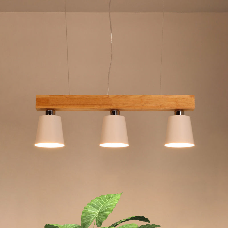 Tapered Indoor Hanging Ceiling Light Modern Metal 3 Heads Black/White Island Lighting with Wooden Beam Clearhalo 'Ceiling Lights' 'Island Lights' Lighting' 773160