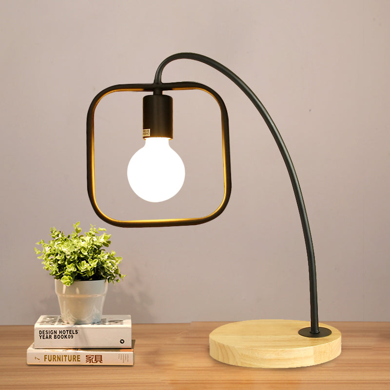 Frame Squared Metal Table Light Retro Stylish 1 Light Bedroom Standing Light with Open Bulb in Black/White Clearhalo 'Lamps' 'Table Lamps' Lighting' 773247