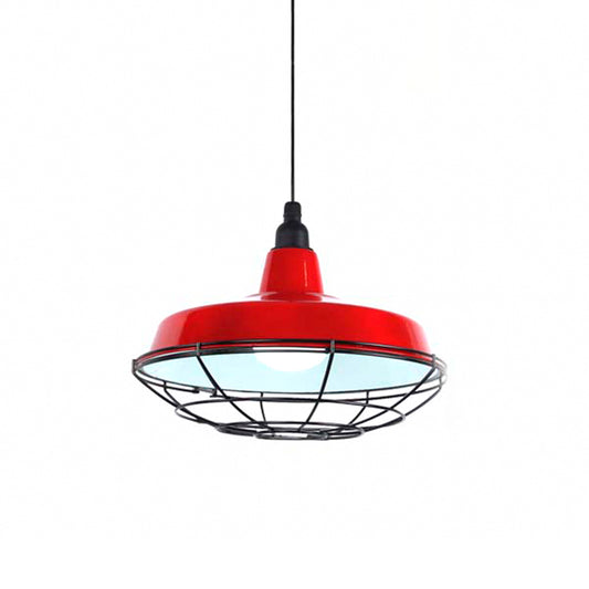 Barn Indoor Hanging Ceiling Light with Wire Guard Farmhouse Metal 1 Light Green/Red Pendant Light Clearhalo 'Art Deco Pendants' 'Cast Iron' 'Ceiling Lights' 'Ceramic' 'Crystal' 'Industrial Pendants' 'Industrial' 'Metal' 'Middle Century Pendants' 'Pendant Lights' 'Pendants' 'Tiffany' Lighting' 773334