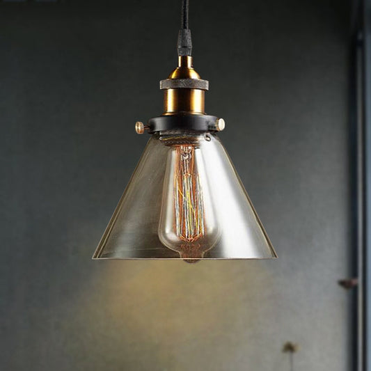 1-Light Cone Pendant Lighting Fixture Industrial Brass Smoked Glass Hanging Ceiling Light Brass Clearhalo 'Ceiling Lights' 'Glass shade' 'Glass' 'Industrial Pendants' 'Industrial' 'Middle Century Pendants' 'Pendant Lights' 'Pendants' 'Tiffany' Lighting' 773335