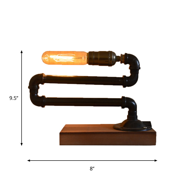 1 Bulb Piped Table Lighting with Wooden Base Farmhouse Style Black Metal Standing Table Lamp Clearhalo 'Lamps' 'Table Lamps' Lighting' 773344