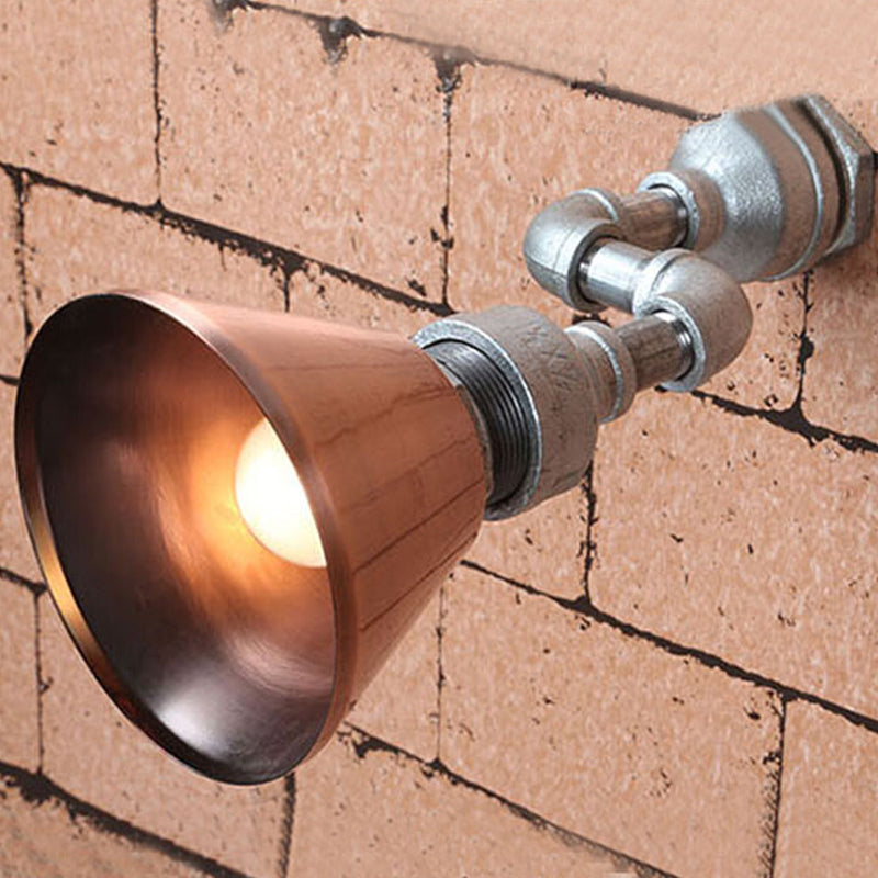 Tapered Metal Wall Sconce Light Industrial Style 1 Light Porch Wall Mount Lamp with Pipe Design in Bronze/Green Bronze Clearhalo 'Art deco wall lights' 'Cast Iron' 'Glass' 'Industrial wall lights' 'Industrial' 'Middle century wall lights' 'Modern' 'Rustic wall lights' 'Tiffany' 'Traditional wall lights' 'Wall Lamps & Sconces' 'Wall Lights' Lighting' 773372