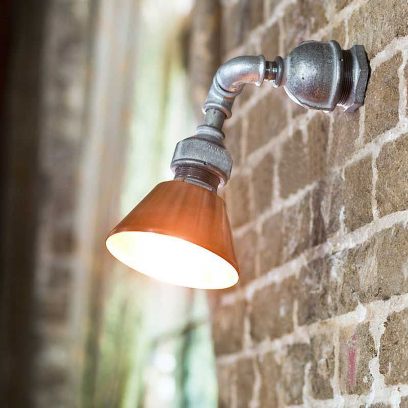 Tapered Metal Wall Sconce Light Industrial Style 1 Light Porch Wall Mount Lamp with Pipe Design in Bronze/Green Clearhalo 'Art deco wall lights' 'Cast Iron' 'Glass' 'Industrial wall lights' 'Industrial' 'Middle century wall lights' 'Modern' 'Rustic wall lights' 'Tiffany' 'Traditional wall lights' 'Wall Lamps & Sconces' 'Wall Lights' Lighting' 773374