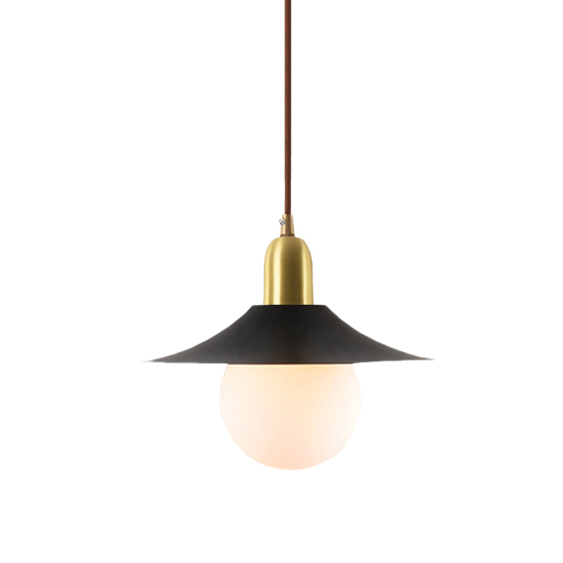 Milk Glass Global Pendant Lighting with Flared Shade Mid-Century 1 Light Indoor Hanging Light in Gold/Black/Blue, Small/Large Clearhalo 'Ceiling Lights' 'Modern Pendants' 'Modern' 'Pendant Lights' 'Pendants' Lighting' 773491