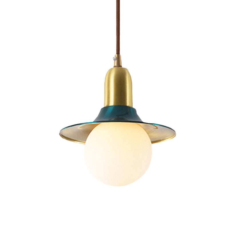 Milk Glass Global Pendant Lighting with Flared Shade Mid-Century 1 Light Indoor Hanging Light in Gold/Black/Blue, Small/Large Clearhalo 'Ceiling Lights' 'Modern Pendants' 'Modern' 'Pendant Lights' 'Pendants' Lighting' 773499