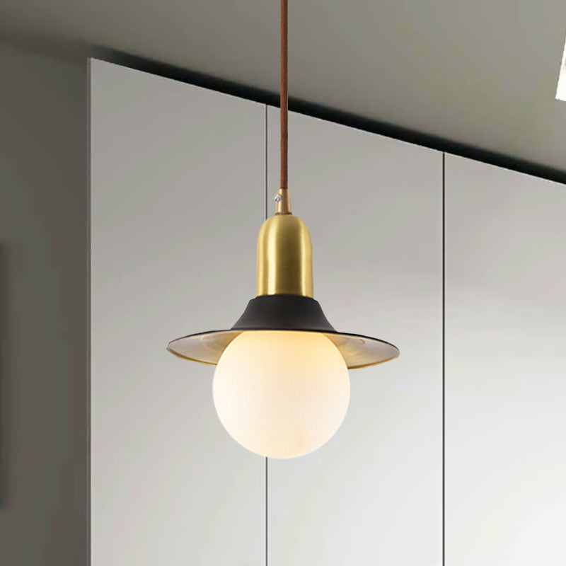 Milk Glass Global Pendant Lighting with Flared Shade Mid-Century 1 Light Indoor Hanging Light in Gold/Black/Blue, Small/Large Clearhalo 'Ceiling Lights' 'Modern Pendants' 'Modern' 'Pendant Lights' 'Pendants' Lighting' 773502