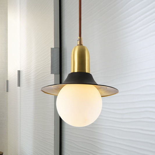 Milk Glass Global Pendant Lighting with Flared Shade Mid-Century 1 Light Indoor Hanging Light in Gold/Black/Blue, Small/Large Clearhalo 'Ceiling Lights' 'Modern Pendants' 'Modern' 'Pendant Lights' 'Pendants' Lighting' 773503