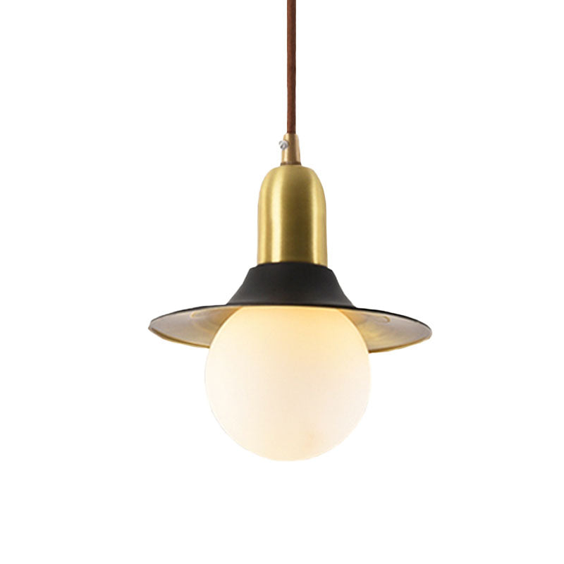 Milk Glass Global Pendant Lighting with Flared Shade Mid-Century 1 Light Indoor Hanging Light in Gold/Black/Blue, Small/Large Clearhalo 'Ceiling Lights' 'Modern Pendants' 'Modern' 'Pendant Lights' 'Pendants' Lighting' 773504