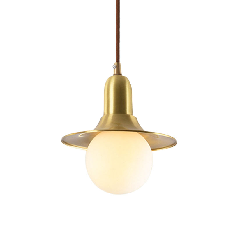 Milk Glass Global Pendant Lighting with Flared Shade Mid-Century 1 Light Indoor Hanging Light in Gold/Black/Blue, Small/Large Clearhalo 'Ceiling Lights' 'Modern Pendants' 'Modern' 'Pendant Lights' 'Pendants' Lighting' 773508