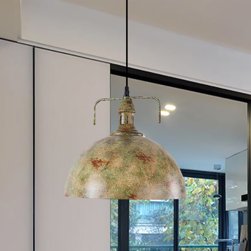 1 Bulb Domed Suspension Light Antique Style Bronze/Wood Finish Wrought Iron Pendant Lamp for Warehouse Clearhalo 'Art Deco Pendants' 'Cast Iron' 'Ceiling Lights' 'Ceramic' 'Crystal' 'Industrial Pendants' 'Industrial' 'Metal' 'Middle Century Pendants' 'Pendant Lights' 'Pendants' 'Tiffany' Lighting' 773516