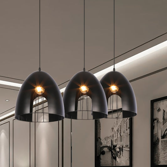 Bell Metallic Ceiling Light with Cage Shade Industrial 1 Light Dining Table Hanging Pendant Light in White/Black Black Clearhalo 'Ceiling Lights' 'Modern Pendants' 'Modern' 'Pendant Lights' 'Pendants' Lighting' 773644