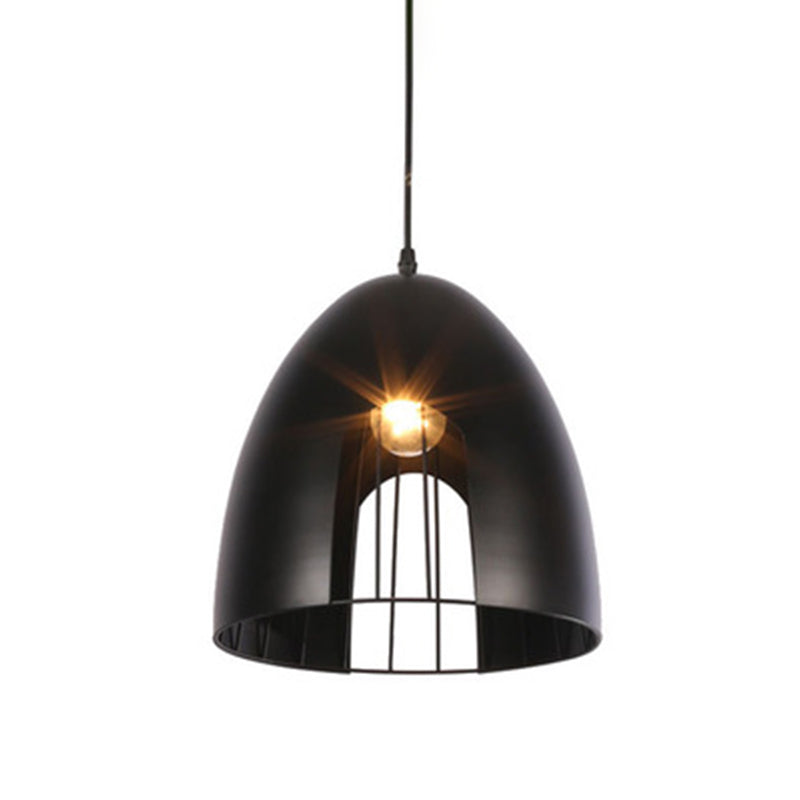 Bell Metallic Ceiling Light with Cage Shade Industrial 1 Light Dining Table Hanging Pendant Light in White/Black Clearhalo 'Ceiling Lights' 'Modern Pendants' 'Modern' 'Pendant Lights' 'Pendants' Lighting' 773646