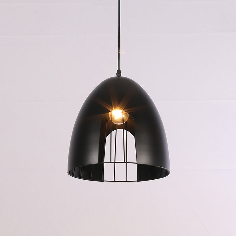 Bell Metallic Ceiling Light with Cage Shade Industrial 1 Light Dining Table Hanging Pendant Light in White/Black Clearhalo 'Ceiling Lights' 'Modern Pendants' 'Modern' 'Pendant Lights' 'Pendants' Lighting' 773647