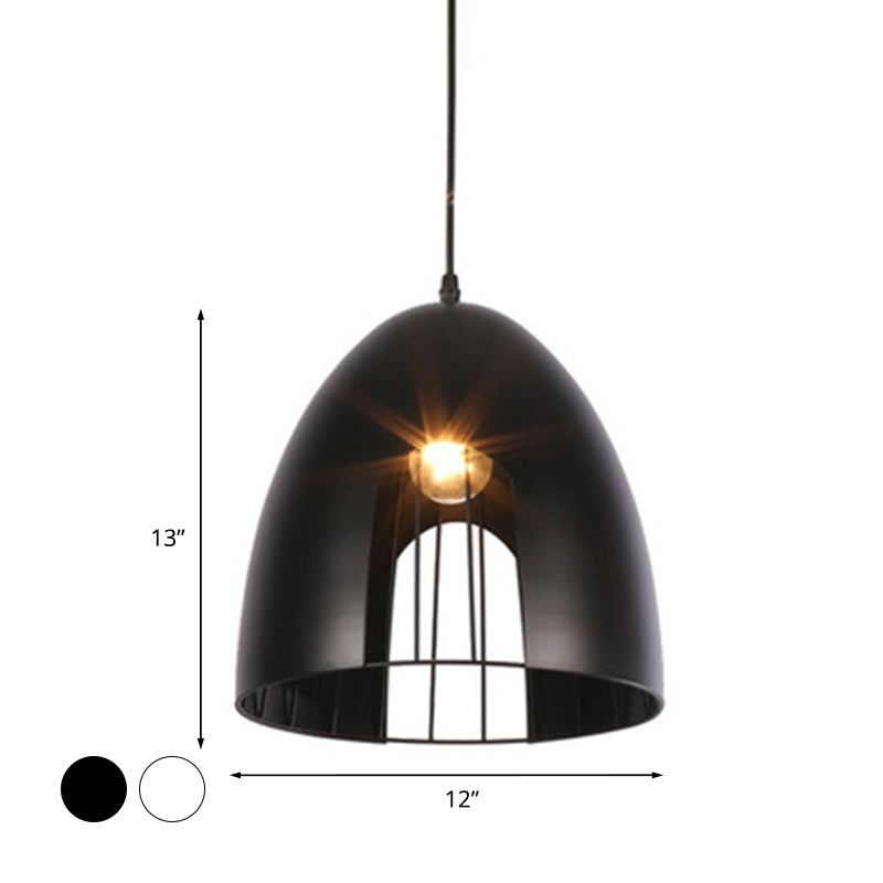 Bell Metallic Ceiling Light with Cage Shade Industrial 1 Light Dining Table Hanging Pendant Light in White/Black Clearhalo 'Ceiling Lights' 'Modern Pendants' 'Modern' 'Pendant Lights' 'Pendants' Lighting' 773648