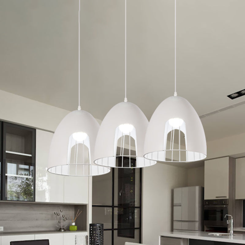 Bell Metallic Ceiling Light with Cage Shade Industrial 1 Light Dining Table Hanging Pendant Light in White/Black Clearhalo 'Ceiling Lights' 'Modern Pendants' 'Modern' 'Pendant Lights' 'Pendants' Lighting' 773649