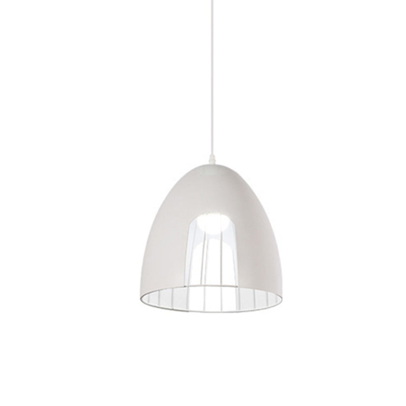 Bell Metallic Ceiling Light with Cage Shade Industrial 1 Light Dining Table Hanging Pendant Light in White/Black White Clearhalo 'Ceiling Lights' 'Modern Pendants' 'Modern' 'Pendant Lights' 'Pendants' Lighting' 773651