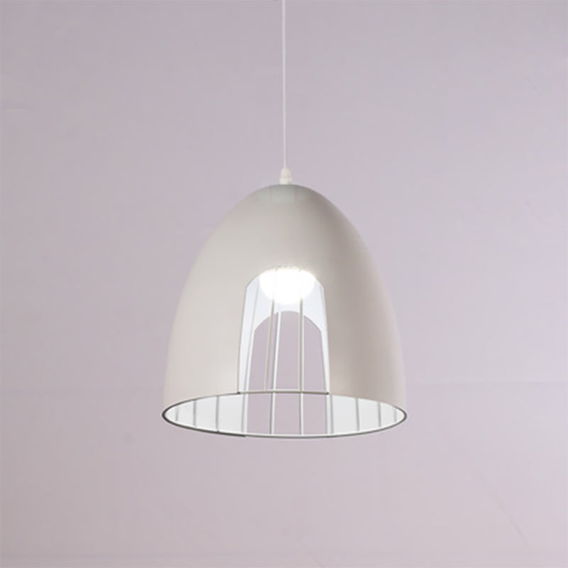 Bell Metallic Ceiling Light with Cage Shade Industrial 1 Light Dining Table Hanging Pendant Light in White/Black Clearhalo 'Ceiling Lights' 'Modern Pendants' 'Modern' 'Pendant Lights' 'Pendants' Lighting' 773652