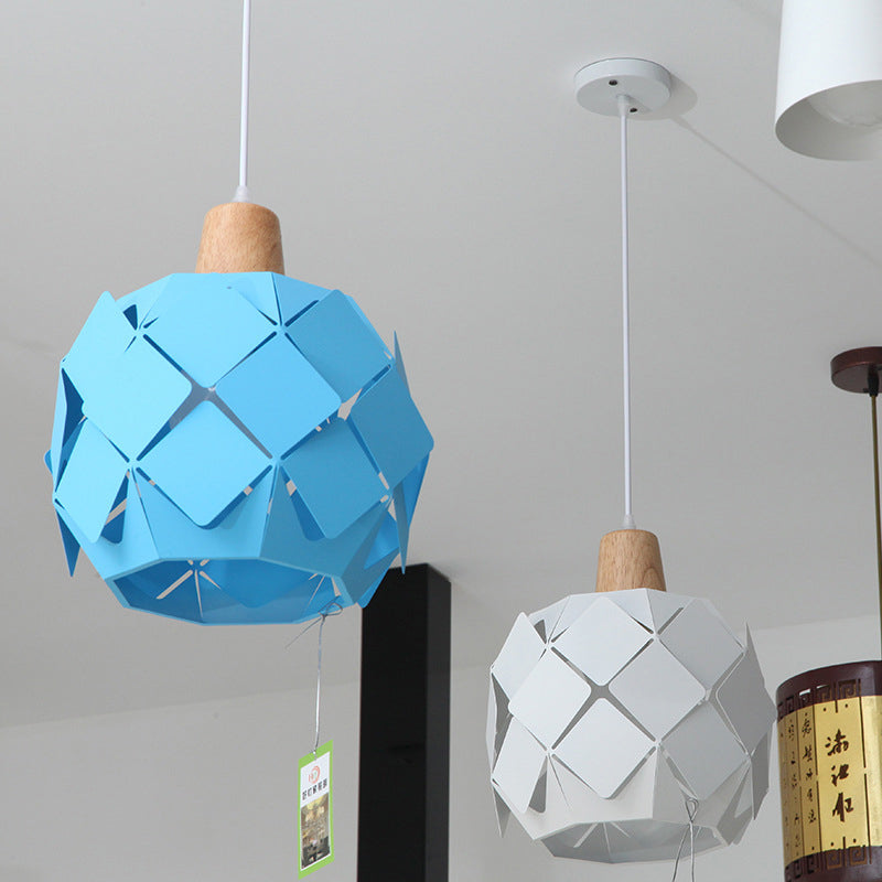 Contemporary 1 Light Hanging Lighting with Metal Shade Blue/Black/White Globe Pendant Light Fixture Blue Clearhalo 'Ceiling Lights' 'Modern Pendants' 'Modern' 'Pendant Lights' 'Pendants' Lighting' 773737