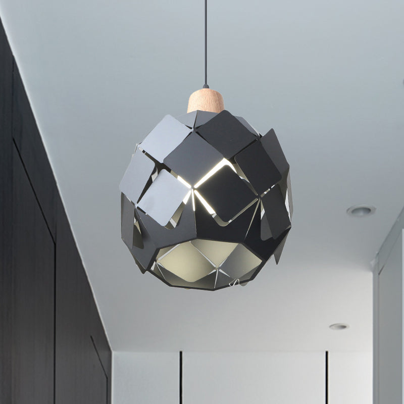 Contemporary 1 Light Hanging Lighting with Metal Shade Blue/Black/White Globe Pendant Light Fixture Black Clearhalo 'Ceiling Lights' 'Modern Pendants' 'Modern' 'Pendant Lights' 'Pendants' Lighting' 773741