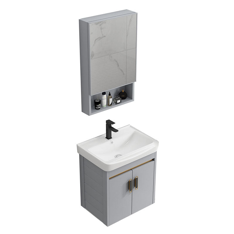 Modern Grey Wall Mount Bathroom Sink Vanity with Faucet Sink Vanity & Faucet & Mirror Cabinet 20"L x 14"W x 17"H White Clearhalo 'Bathroom Remodel & Bathroom Fixtures' 'Bathroom Vanities' 'bathroom_vanities' 'Home Improvement' 'home_improvement' 'home_improvement_bathroom_vanities' 7737656