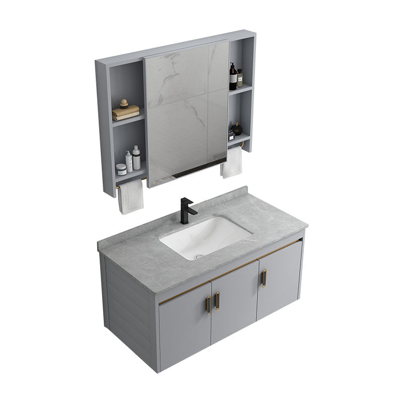 Modern Grey Wall Mount Bathroom Sink Vanity with Faucet Sink Vanity & Faucet & Mirror Cabinet Gray Clearhalo 'Bathroom Remodel & Bathroom Fixtures' 'Bathroom Vanities' 'bathroom_vanities' 'Home Improvement' 'home_improvement' 'home_improvement_bathroom_vanities' 7737666