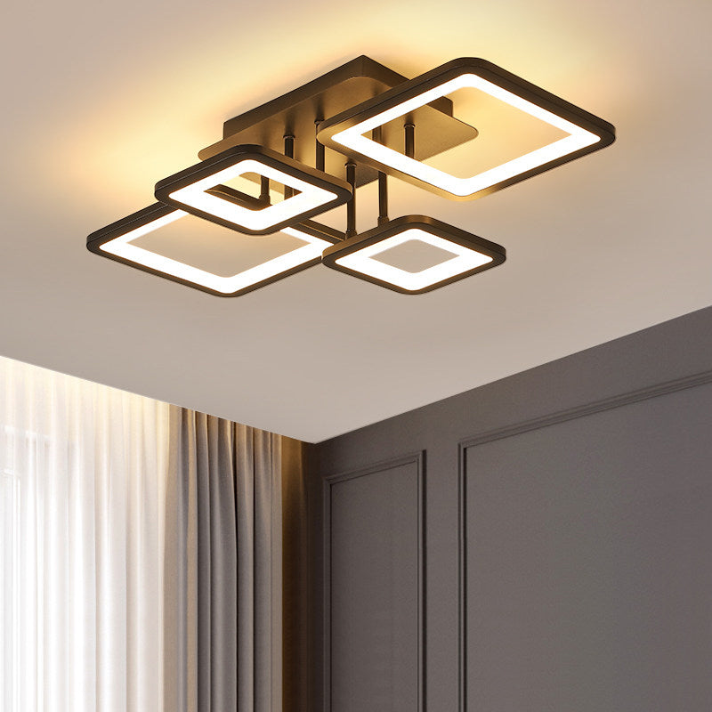 LED 4/6/8 Lights Living Room Semi Flush Chandelier with Square Acrylic Shade Black Ceiling Light in Warm/White/Natural Light Clearhalo 'Ceiling Lights' 'Close To Ceiling Lights' 'Close to ceiling' 'Semi-flushmount' Lighting' 773785