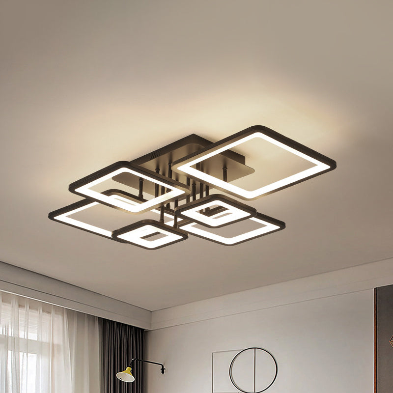 LED 4/6/8 Lights Living Room Semi Flush Chandelier with Square Acrylic Shade Black Ceiling Light in Warm/White/Natural Light Clearhalo 'Ceiling Lights' 'Close To Ceiling Lights' 'Close to ceiling' 'Semi-flushmount' Lighting' 773791