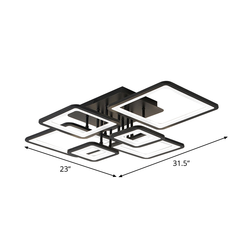 LED 4/6/8 Lights Living Room Semi Flush Chandelier with Square Acrylic Shade Black Ceiling Light in Warm/White/Natural Light Clearhalo 'Ceiling Lights' 'Close To Ceiling Lights' 'Close to ceiling' 'Semi-flushmount' Lighting' 773793