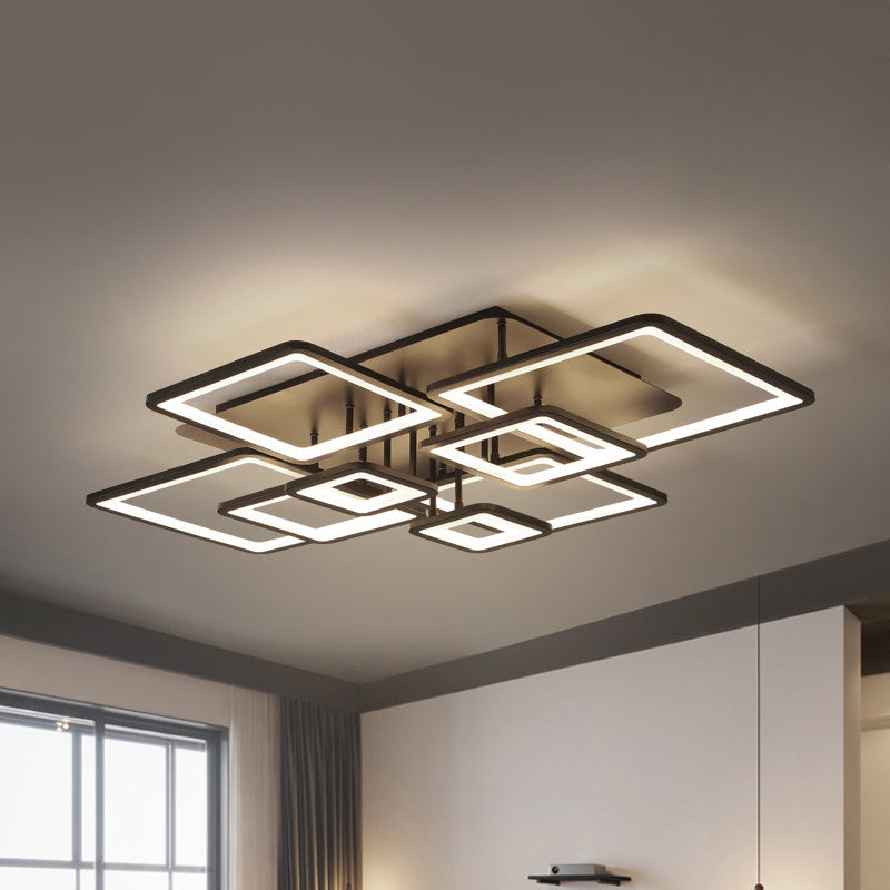 LED 4/6/8 Lights Living Room Semi Flush Chandelier with Square Acrylic Shade Black Ceiling Light in Warm/White/Natural Light Clearhalo 'Ceiling Lights' 'Close To Ceiling Lights' 'Close to ceiling' 'Semi-flushmount' Lighting' 773795