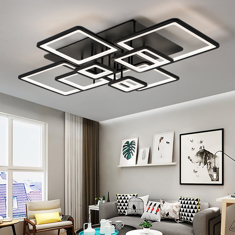 LED 4/6/8 Lights Living Room Semi Flush Chandelier with Square Acrylic Shade Black Ceiling Light in Warm/White/Natural Light Clearhalo 'Ceiling Lights' 'Close To Ceiling Lights' 'Close to ceiling' 'Semi-flushmount' Lighting' 773796