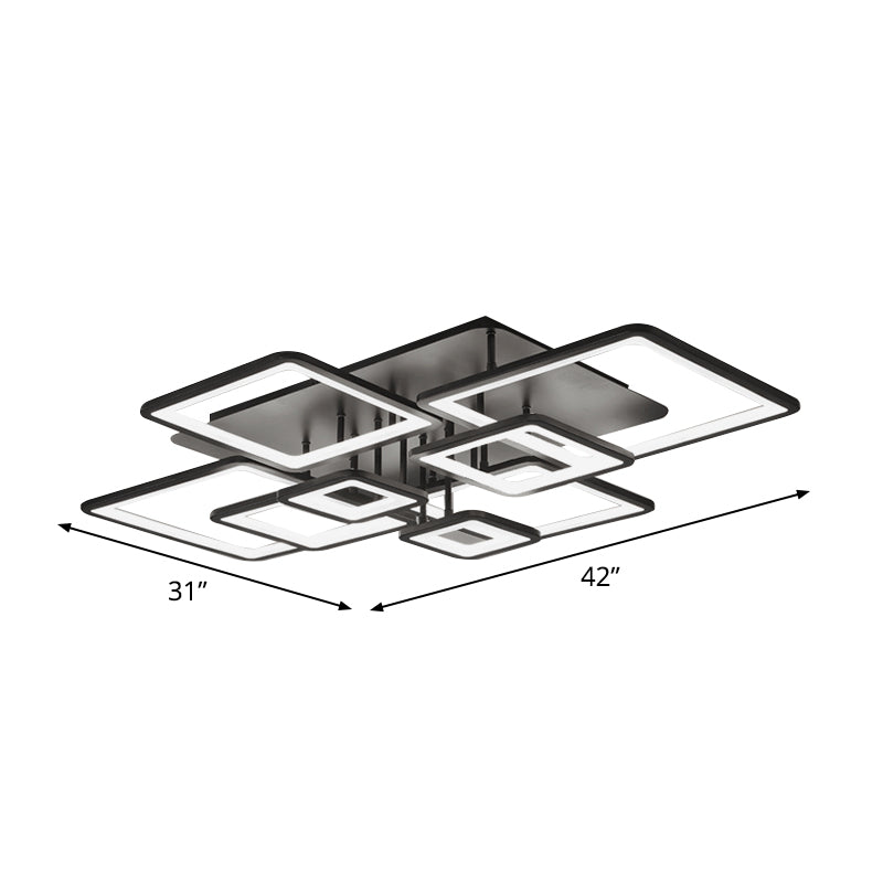 LED 4/6/8 Lights Living Room Semi Flush Chandelier with Square Acrylic Shade Black Ceiling Light in Warm/White/Natural Light Clearhalo 'Ceiling Lights' 'Close To Ceiling Lights' 'Close to ceiling' 'Semi-flushmount' Lighting' 773798