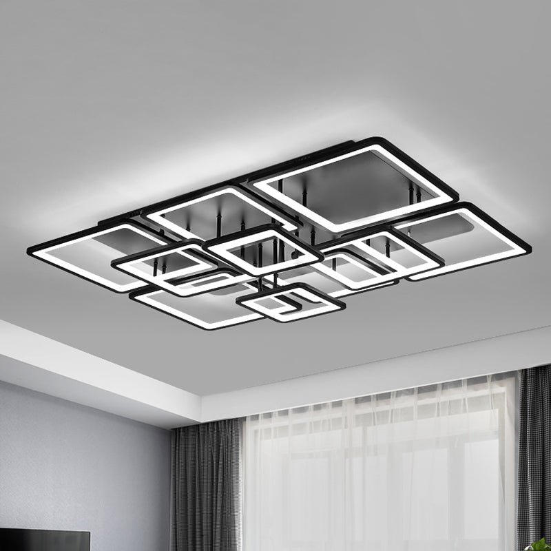 LED 4/6/8 Lights Living Room Semi Flush Chandelier with Square Acrylic Shade Black Ceiling Light in Warm/White/Natural Light 10 Black Clearhalo 'Ceiling Lights' 'Close To Ceiling Lights' 'Close to ceiling' 'Semi-flushmount' Lighting' 773799