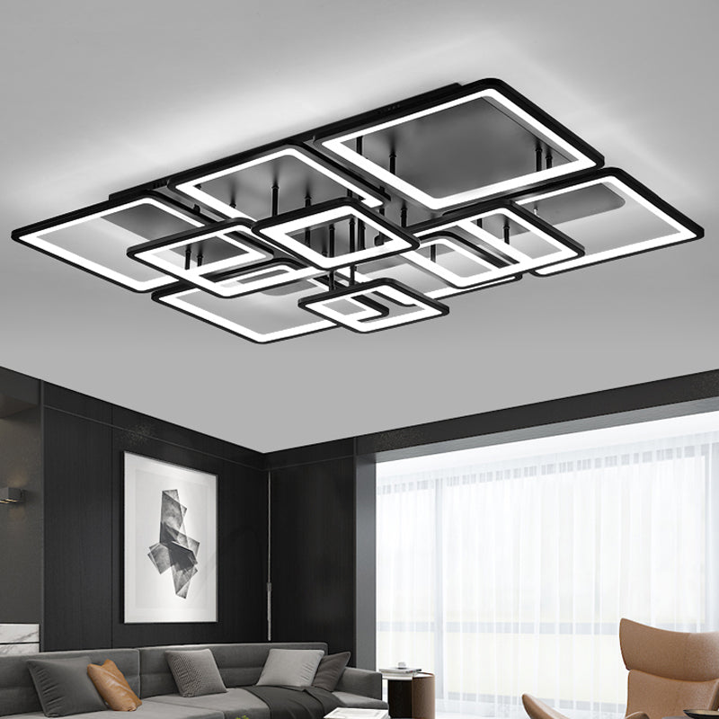 LED 4/6/8 Lights Living Room Semi Flush Chandelier with Square Acrylic Shade Black Ceiling Light in Warm/White/Natural Light Clearhalo 'Ceiling Lights' 'Close To Ceiling Lights' 'Close to ceiling' 'Semi-flushmount' Lighting' 773800