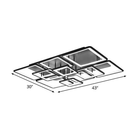 LED 4/6/8 Lights Living Room Semi Flush Chandelier with Square Acrylic Shade Black Ceiling Light in Warm/White/Natural Light Clearhalo 'Ceiling Lights' 'Close To Ceiling Lights' 'Close to ceiling' 'Semi-flushmount' Lighting' 773803