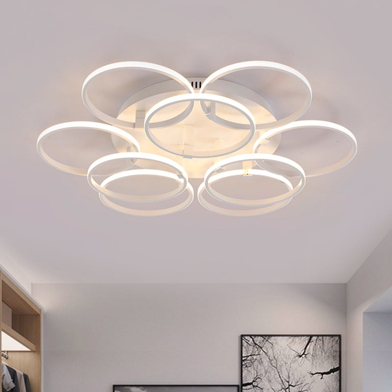 Multi Ring Semi Flush Light Minimalist Acrylic 3/9/12 Lights White Semi Flush Ceiling Light for Living Room 9 White Clearhalo 'Ceiling Lights' 'Close To Ceiling Lights' 'Close to ceiling' 'Semi-flushmount' Lighting' 773818