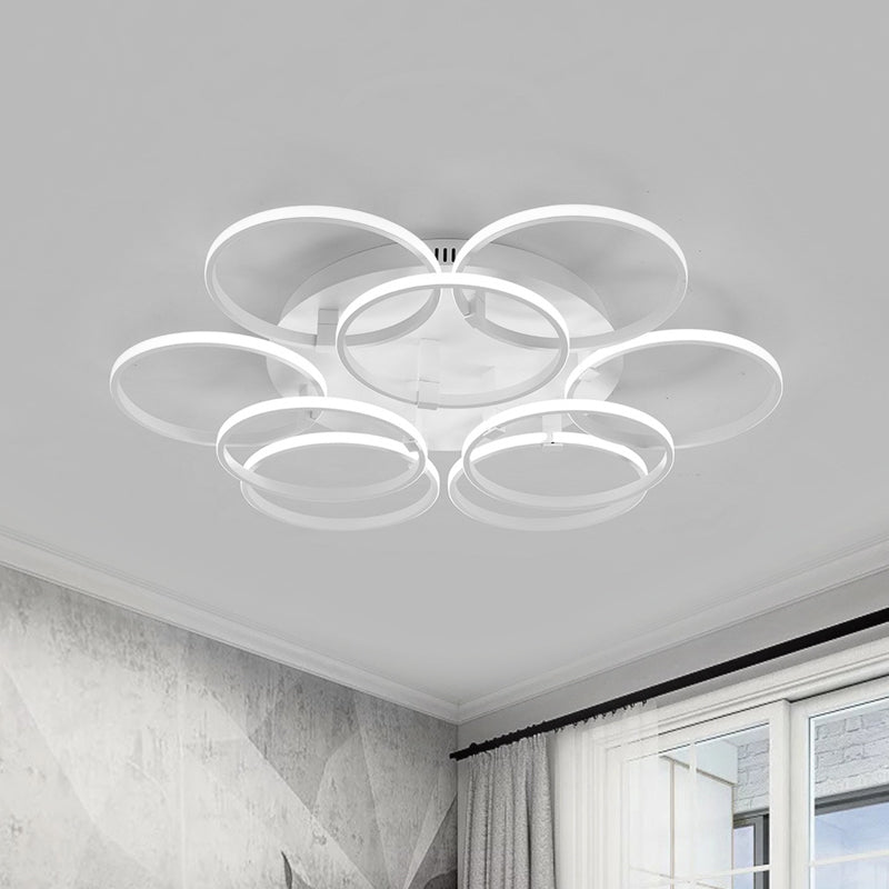 Multi Ring Semi Flush Light Minimalist Acrylic 3/9/12 Lights White Semi Flush Ceiling Light for Living Room Clearhalo 'Ceiling Lights' 'Close To Ceiling Lights' 'Close to ceiling' 'Semi-flushmount' Lighting' 773819