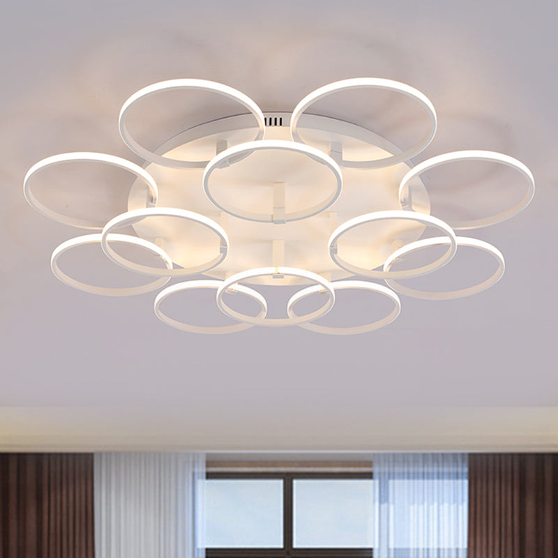 Multi Ring Semi Flush Light Minimalist Acrylic 3/9/12 Lights White Semi Flush Ceiling Light for Living Room 12 White Clearhalo 'Ceiling Lights' 'Close To Ceiling Lights' 'Close to ceiling' 'Semi-flushmount' Lighting' 773823