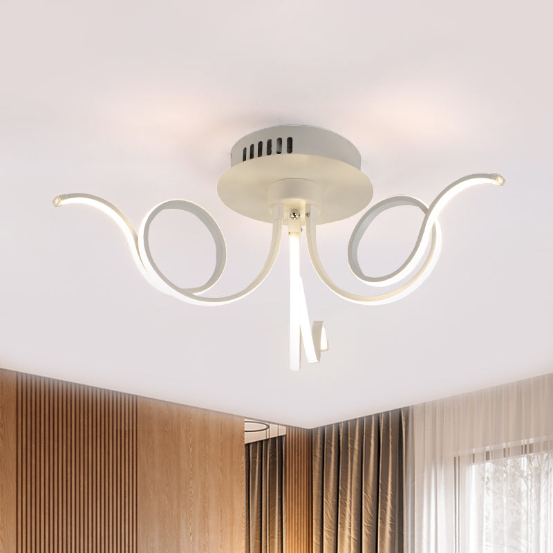 Octopus Flush Light Fixture Contemporary Acrylic 3/6/8 Lights Living Room LED Ceiling Mount Light Fixture in Warm/White 3 White Clearhalo 'Ceiling Lights' 'Close To Ceiling Lights' 'Close to ceiling' 'Semi-flushmount' Lighting' 773828