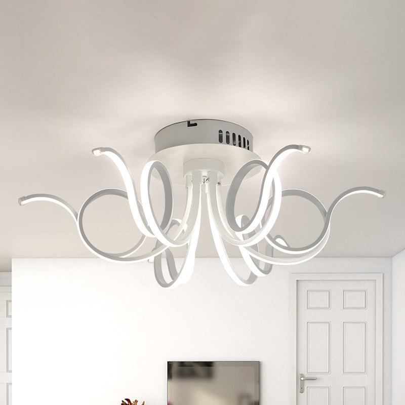 Octopus Flush Light Fixture Contemporary Acrylic 3/6/8 Lights Living Room LED Ceiling Mount Light Fixture in Warm/White 6 White Clearhalo 'Ceiling Lights' 'Close To Ceiling Lights' 'Close to ceiling' 'Semi-flushmount' Lighting' 773833